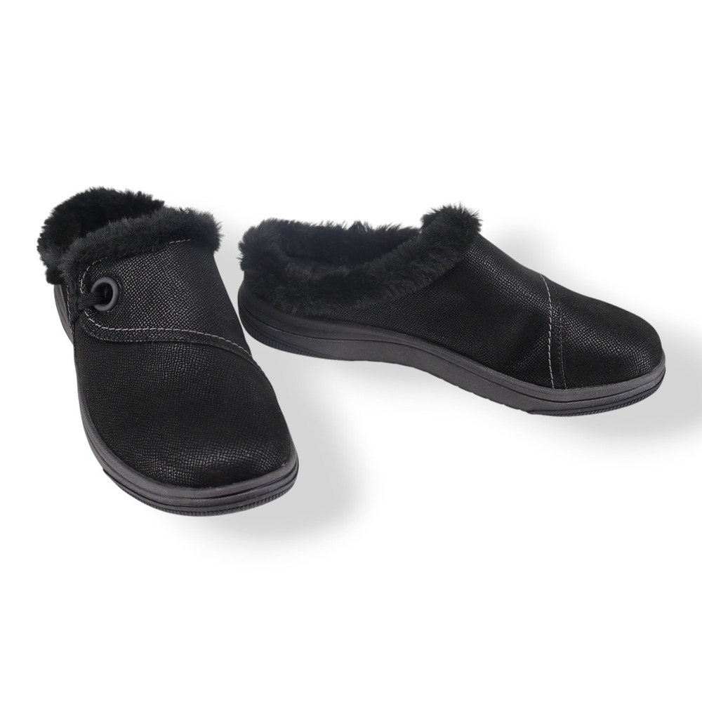 Clarks Cloudsteppers Breeze Myth Black Faux Fur Lined Clog Slip-On Womens Size 6